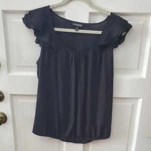 Express - Black Ruffle Sleve Top - M